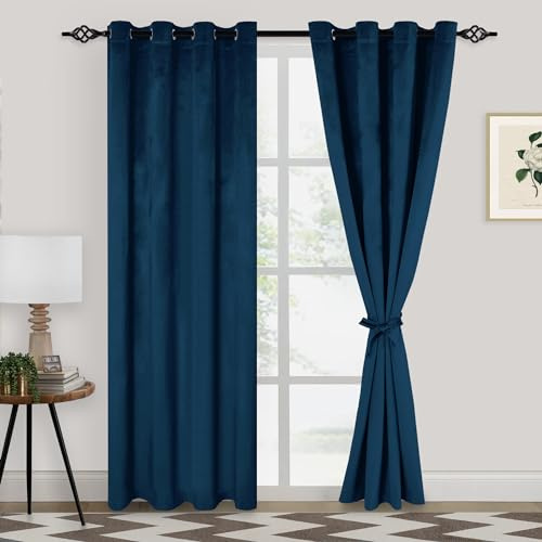 XWZO Blue Velvet Curtains 84 Inches Long, Elegent Soft Luxury Curtains for Living Room, Thermal Insulated Room Darkening Blue Curtain for Bedroom Decor, Velvet Drapes Set 2 Panels