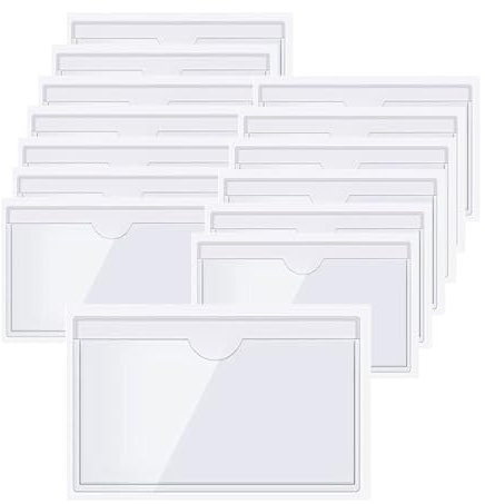 12 Stück Visitenkartentaschen Selbstklebend, Selbstklebende Etikettenbeutel, Transparenter Kreditkartenhalter, Etiketten Kartenhalter für Büro Organisieren und Sortieren(Size:23 * 10CM)