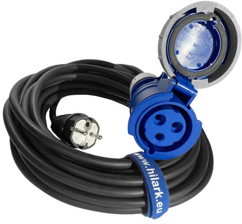 Hilark - Prolunga elettrica per presa industriale CEE a 3 pin, adattatore per campeggio, auto, barca, cantiere (H07RN-F 3g2,5 mm2 16 A, IP67, nero, 50 metri)