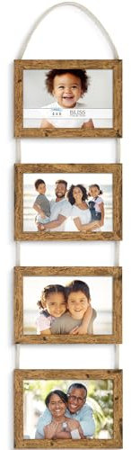 Icona Bay - 6x4 Wall Hanging Picture Frames Collage with 4 Openings - Rustic Brown - Casual Style Engineered Wood Frames - Wall Mount Only - Bliss Collection