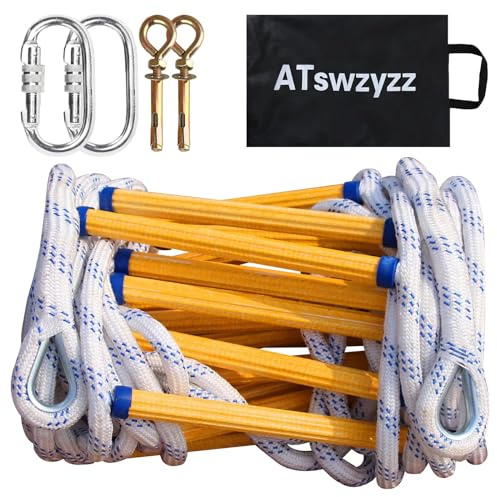 Emergency Fire Escape Ladder,Flame Resistant Safety Rope Ladder with Hooks10FT/13FT/16FT/26FT/32FT/49FT,Fast to Deploy,Easy to Store Withstand Weight up to 2000 pounds(13FT)