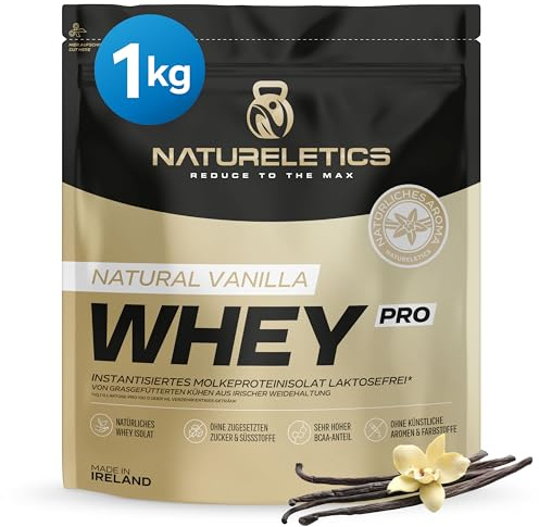 Natureletics PREMIUM WHEY ISOLAT VANILLE Ungesüßt, Laktosefrei, Fettarm ohne Süßstoffe, ohne Zuckerzusatz, von grasgefütterten Kühen aus natürlicher Weidehaltung