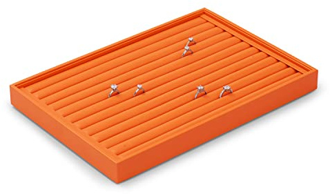 Papten Orange Leder Schmucktablett, Schmuck Tablett Für Ringe | Schmuckaufbewahrung Schublade Schmuckeinsatz Organizer Schmuck Display, 35x24x3cm,Schmucktablett stapelbar