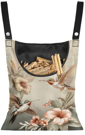 Bivxisrvo Hummingbird Laundry Clothespin Bag Clothes Pins, Polyester Clothes Pin Hanging Bag for Hanging and Effortlessly Sliding on The Clothesline for Clothesline Outdoor Outside Wardrobe