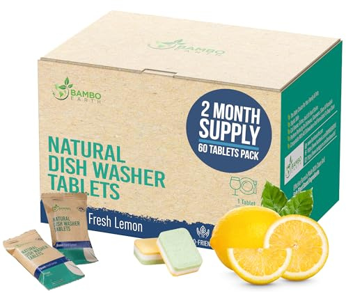 Natural Dishwasher Detergent Tablets - Plant Based Alternative Refill Pack Dishwashing Tabs - Eco-Friendly And Plastic Free Way To Cleaner Dishes - 30/60/90 Refills Dish Washer Soap Pods (60 Pack)