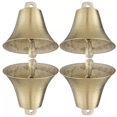 4 Stück Kuh Pferd Schaf Weide Kupferglocken 5,1 x 5,1 cm Rinder Bauernhof Tier Laute Bronze Glocke, Haustier Anti-Diebstahl Zubehör Glocke für Bauernhoftiere Weiden Desktop Ornament