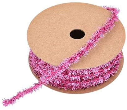 GreatRise 10 Yard Metallisch Lametta Girlande Weihnachtsgirlande Dünne Glitzer Dekoband Metallisch Glitzerlametta Bastelband für Weihnachtsbaum Hochzeit Geburtstag Dekorationen Zubehör Rosa