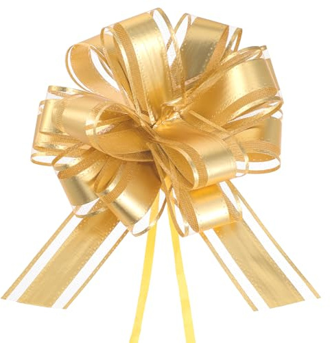 Lot de 10 grands nœuds à tirer pour emballage cadeau, 20,3 cm, nœuds dorés mats pour mariage, Noël, anniversaire, fête, paniers, Saint-Valentin, boîtes cadeaux (doré)