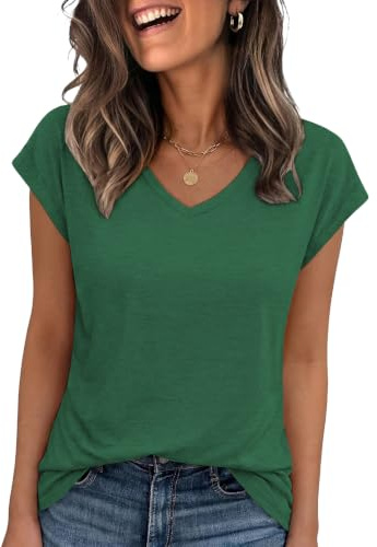 Cuptacc t-shirt damer, toppar sommar, v-ringade toppar, damer, elegant basic blus, kortärmad linne, affärskläder, Armégrön, M