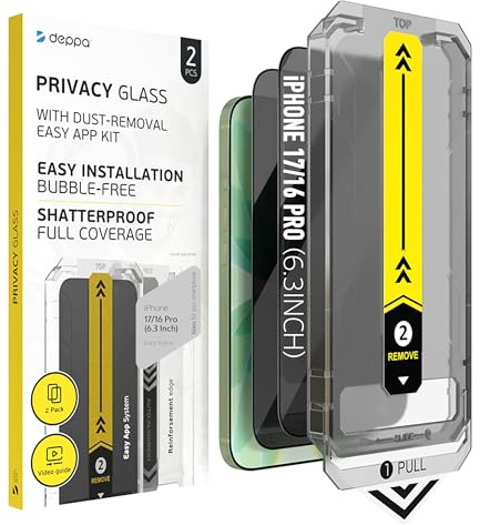 Deppa 2x Protector de Pantalla Privacidad iPhone 17, iPhone 16 Pro (6.3) | Cristal Templado Antiespia con Kit de Instalación Fácil, Antiarañazos, Cobertura Completa
