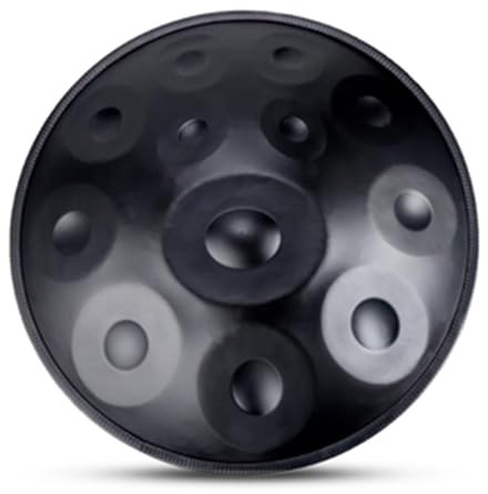 Handpan-Trommelset aus Stahl, schwarzes Schlaginstrument, 440 Hz, Handpan für Erwachsene, langlebige professionelle Handpan-Trommel in d-Moll mit Tragetasche, Schlägeln, Halterung (Farbe: Schwarz, 4