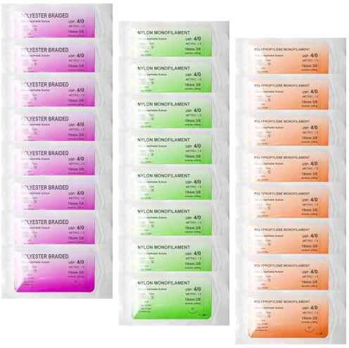 GAOUTO 24 Stück Nahtmaterial mit Übungsnadeln, Nachfüllpackung für Chirurgisches Nahtset, Nadel und faden set, Wundnaht-Kit Zusatz, idealer Naht-Übungsfaden für Studenten