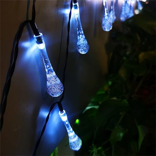 FANSU Solar Lichterkette für Außen Garten Deko, Wassertropfen Form Solar Lichterkette Aussen 8 Modi IP65 Wasserdicht Solarlichterkette Outdoor Solarlampen Garten Deko (Kaltweiß,6.5 M/30 LED)
