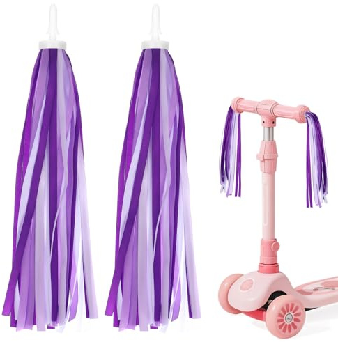 1 Pair Bike Streamers, Bike Tassels for Girls, Kids Bikes Accessories Handle Bar Grips Accessories for Scooter Bicycle Tricycle Handlebar (White Purple)