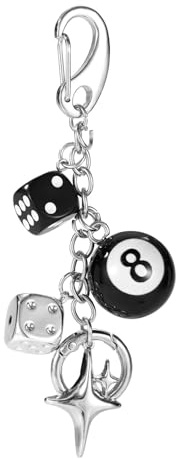 Lyreh Black 8 Ball Dice Keychain, Lucky Magic 8 Ball Keychain Cute Bag Charm Decor Aesthetic Key Chain for Men Women