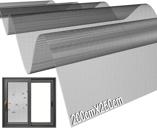 SWTYExt Fliegengitter Meterware Fiberglas 200x250cm Fliegengitter Grau