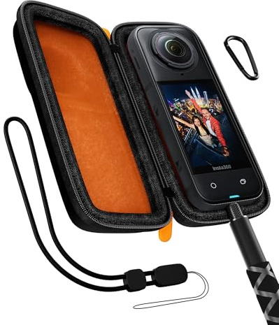 ProCase bärväska för Insta360 X5/X4 (för bur och linslock), bärbart resefodral med hårt skal inkluderar handledsrem karbinhake för Insta 360 X4 X5 tillbehör – orangesvart