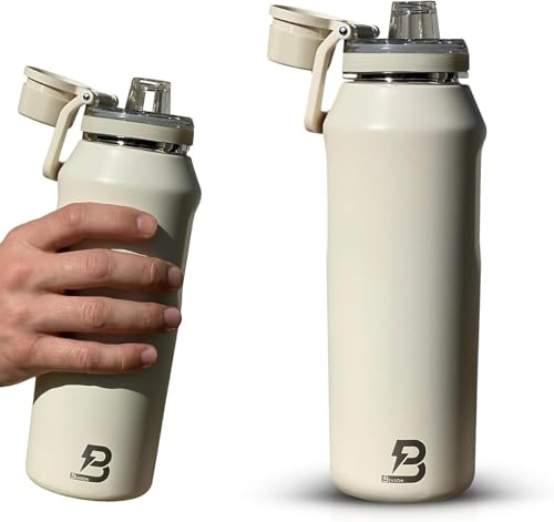 Benson Edelstahl Trinkflasche 750ml Farbe Beige Doppelwandig Isoliert Auslaufsicher mit Drehverschluss BPA-frei & Kohlensäuregeeignet Sportflasche (Beige)