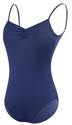 Mesduri Damen Ballett Trikot V-Rücken Turnanzug mit Verstellbare Träger Tanz-Body Gymnastik Bodys Camisole Tanzkleidung für Training (Dunkelblau, M)