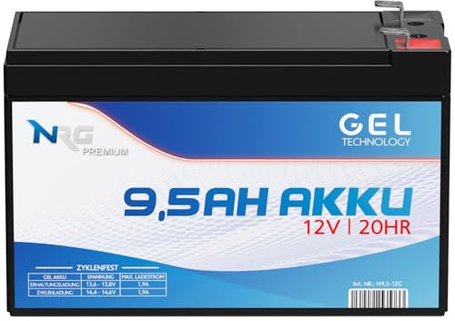 NRG Akku 12V 9,5Ah GEL Blei-Akku wiederaufladbar Profi-Akku ersetzt 9Ah