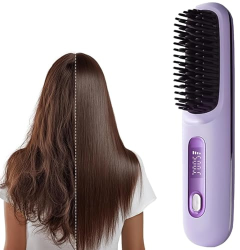 Go Brush Pro UK, Cordless Hair Straightener Brush, Portable Straightener Brush for Hairs Styling, Rechargeable Heated Styling Brushes for Travel and Daily Use, Hair-Friendly & Long-Lasting Design