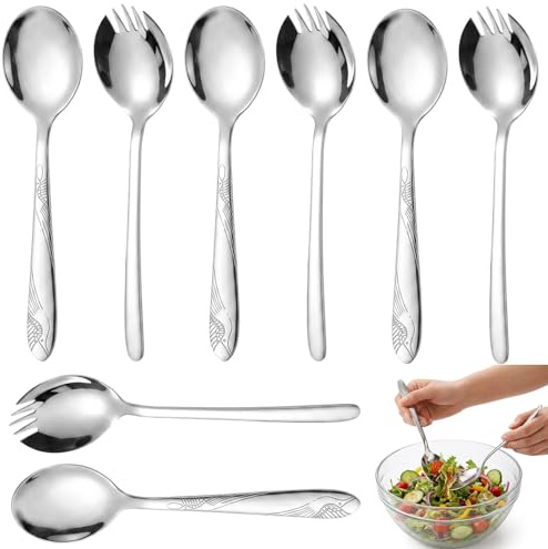8 Stück Salatbesteck Set, Salatgabel und Salatlöffel mit Schrägkopf und Rundlöffel, Servier- und Vorlegebesteck für Salat und Nudeln, elegantes Tischaccessoire für Küche und Esszimmer