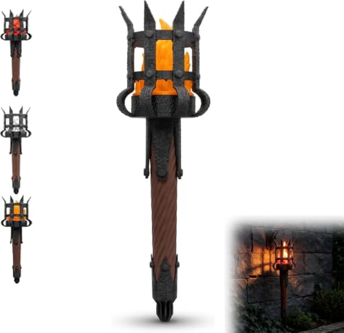 WEIWOGU Mittelalterliche Fackel-Wandleuchte, realistisches LED (Orange) | Gotisches rustikales Dekor, montierte Wandleuchte, realistisches flackerndes Flammenlicht im Mittelalter, Handfackel