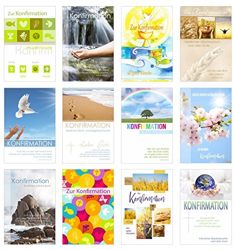 Edition Seidel Set 12 Konfirmationskarten mit Umschlag - Glückwunschkarte zur Konfirmation - Konfirmationskarte - Set Kartenset (Doppelkarten/Klappkarten mit Briefumschlag)