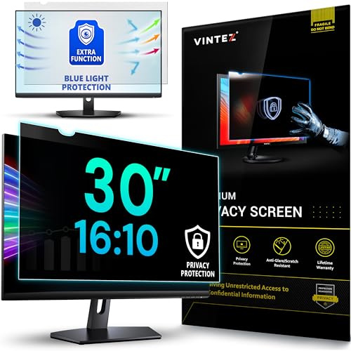 VINTEZ 30 Inch 16:10 Privacy Screen for Computer Monitor and Laptop - Anti Glare Protector Film Blue Light Filter Eye Protection - Computer Screen Privacy Shield, [1 Pack]