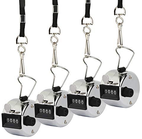 ZoomSky 4Stk Handzähler aus Metall, Mechanischer Zähler Mengenzähler Counter Lap Tracker Schrittzähler Manuelle Klicker mit Finger Ringhalter für Inventur Marketing Fitness Sport Training Schule