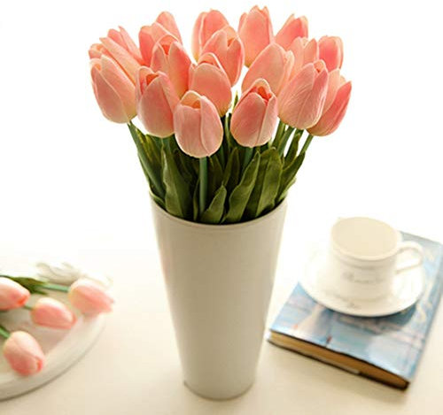 Egurs 10 pcs Artificial Flowers Real Touch Mini PU Tulips Bouquet for Home Wedding Party Decor champagne champagne