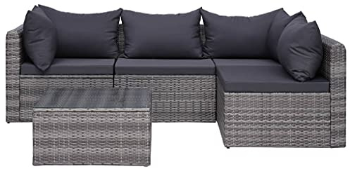 vidaXL Set Divani da Giardino 5pz con Cuscini Funzionale Impermeabile Facile da Pulire Modulare Resistente Rustico Sofà Divanetti in Polyrattan Grigio