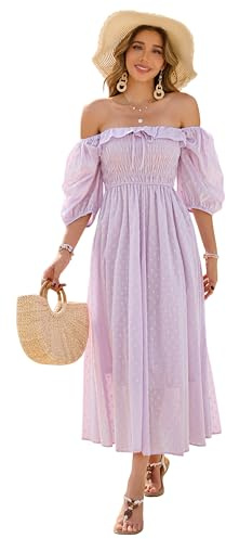 R.Vivimos Donne Abito Casual Bohémien Mezza Manica Scollo Quadrato Vestito Lungo Midi Elegante da Spiaggia