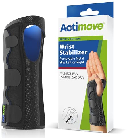 Actimove Sports Edition Wrist Stabilizer with Removable Metal Stay for Men and Women – Sleeve for Pain Management of Strains, Sprains & Tendonitis – Left/Right Wear - Black, Small