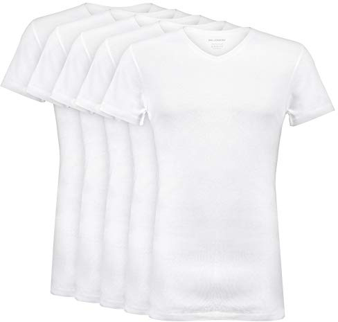 Wallenberg Herr Undertröja V-ringad Kortärm 4-pack, Vit, L | Finribb Extra Lång Business Undertröja | Men’s Invisible Undershirts