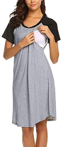 DolceTiger Chemise de Nuit Allaitement Femme Enceinte Pyjama Maternité Grossesse Robe de Chambre S-XXL Manches Courtes Allaitement BéBé Allaitement Chemise De Nuit Grossesse Robe
