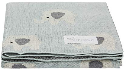 Kindsgut Kinderdecke, weiche Baby-Decke aus -zertifizierter Baumwolle, 80 cm x 100 cm, für unterwegs im Kinderwagen oder zum kuscheln, dezente Farben und Schlichtes Design, Elefanten