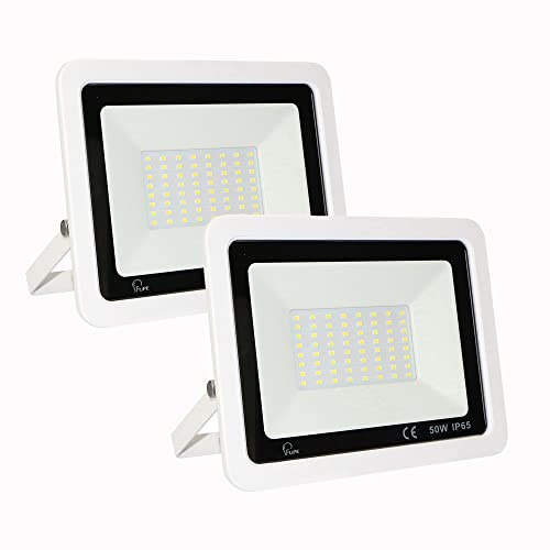 YCZM Focos LED Exterior 50W,IP65 Impermeable Foco Proyector LED, Blanco Neutro 4500K 5000 Lumen Foco LED Exterior,72 leds Terraza Floodlight para Casa,Garaje,Patio,Terraza,Campo【Blanco 2 Pieza】