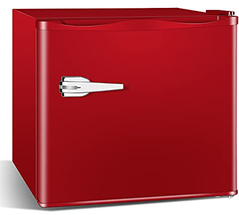 Antarctic Star Mini Upright Freezer -1.2 cu.ft Compact freezer with Removable Shelves and Adjustable Thermostat, for Home/Kitchen/Office(Red)