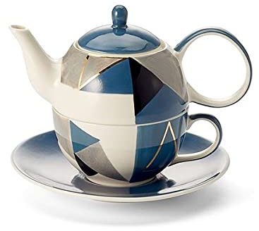 NEU teemando® Tea for one Set Caspian Keramik mit Goldauflage, 4-teilig Kanne: 0,4 l, Tasse: 0,2 l