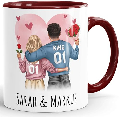 SpecialMe® Tasse Paar personalisiert mit Namen Liebe Geschenk Partner Weihnachten Geburtstag Jahrestag Valentinstag Bordeauxrot Keramik-Tasse