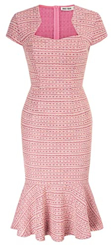 GRACE KARIN Womens Elegant Cap Sleeve Fishtail Tweed Bodycon Dress for Funeral Rose
