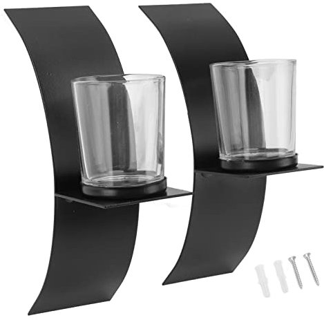 Wandkerzenleuchter, Eisen Wandleuchter Kerzenständer Metall Kerzenhalter Moder Stereometrischer Kerzenleuchter Kunst Wanddekor Beleuchtung Dekoration Hochzeit Wohnzimmer Badezimmer Esszimmer Schwarz