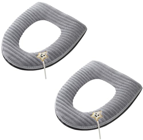 2 Stück dickere Badezimmer weiche Toilettensitzbezug Pad mit Griff Toilettendeckel Bezug Kissen weich dicker waschbar passt auf alle ovalen WC-Sitze (grau)