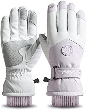 scosao Women Ski Gloves Waterproof Windproof Winter Warm Snowboard Gloves for Cold Weather, Touchscreen Snow Gloves with 10 Touchscreen Fingers & 3-Layer Fabric,White