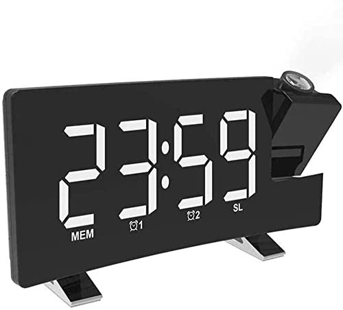 ATAAY Ricambi Auto Sveglia con proiezione, Sveglia Digitale FM Schermo curvoRadio FM/Proiezione dell'ora/Proiettore Regolabile/Snooze/Doppio Allarme/Porta Caricatore USB/12/24 Ore/Dimmer,Blu (Bianco)