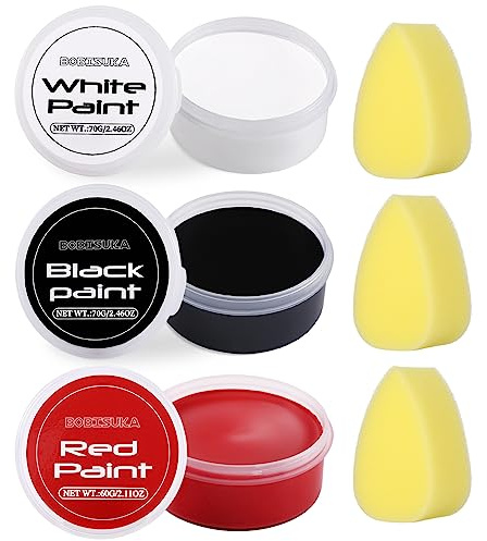 BOBISUKA Gesichts- und Körperfarbe mit Ölbasis, 3 Schwämmen für Halloween, Make-up, Clown, Joker, Teufel, Cosplay, Spezialeffekte, Kostümparty, Weiß/Schwarz/Rot