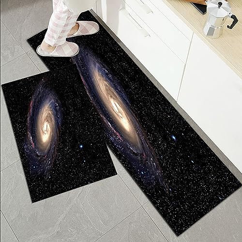 Küchenläufer Küchenmatte 2 Stück 45x70cm+45x120cm,Galaxy Spiral Universe in einem Feld von Sternen Astronomie Thema Deep,Rutschfest Pflegeleicht, Anti-Müdigkeit Küchenteppich Teppich Läufer für Küche