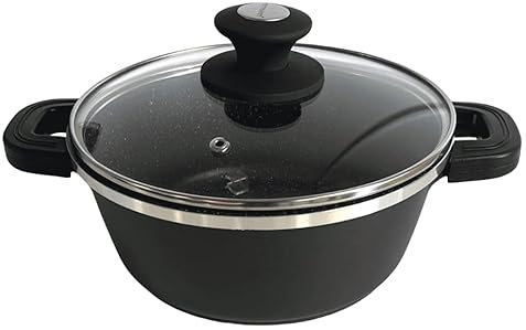 METTMANN PROFESSIONNEL - Marmite Faitout 28 cm - Fonte d'Aluminium - Revêtement Type Pierre - Couvercle en Verre - Tous Feux dont Induction - Sans PFOA - (28CM)