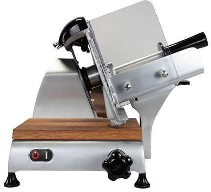 Berkel Red Line 250 trancheuse grise avec étagère supplémentaire insérée en vieux bois de tonneau